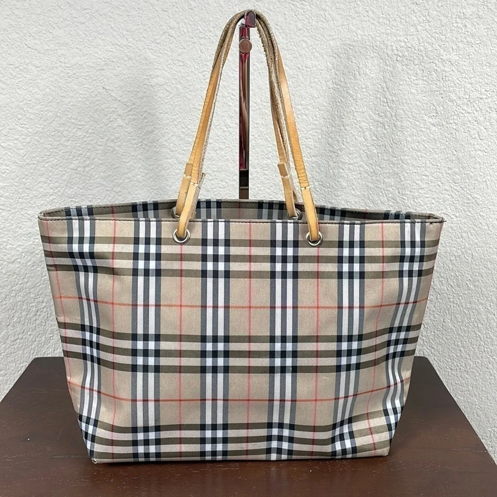 Burberry London Nylon Tote Bag Nova Check Haymarket Beige Tan Shopper Minimalist - Picture 2 of 15